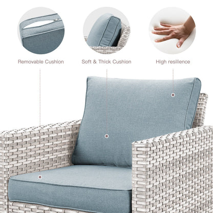 Set da giardino con dondolo girevole in vimini da esterno Gymojoy da 3 pezzi