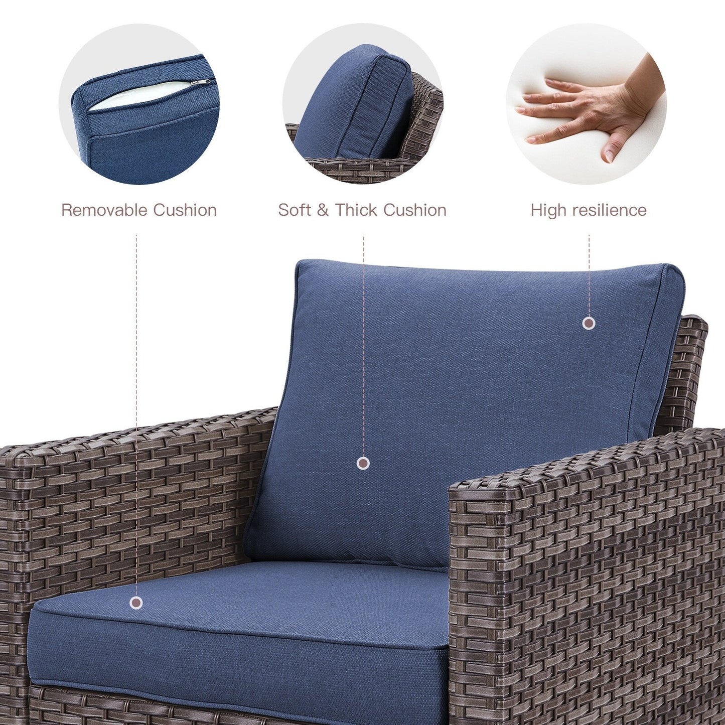 Set da giardino con dondolo girevole in vimini da esterno Gymojoy da 3 pezzi