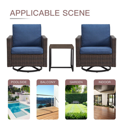 Set da giardino con dondolo girevole in vimini da esterno Gymojoy da 3 pezzi