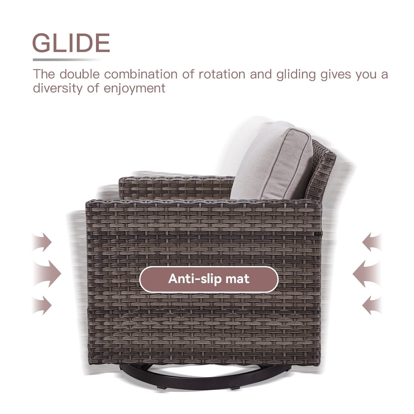 Set da giardino con dondolo girevole in vimini da esterno Gymojoy da 3 pezzi