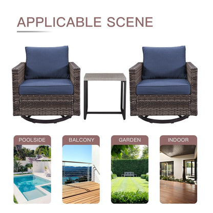 Set da giardino con dondolo girevole in vimini da esterno Gymojoy da 3 pezzi