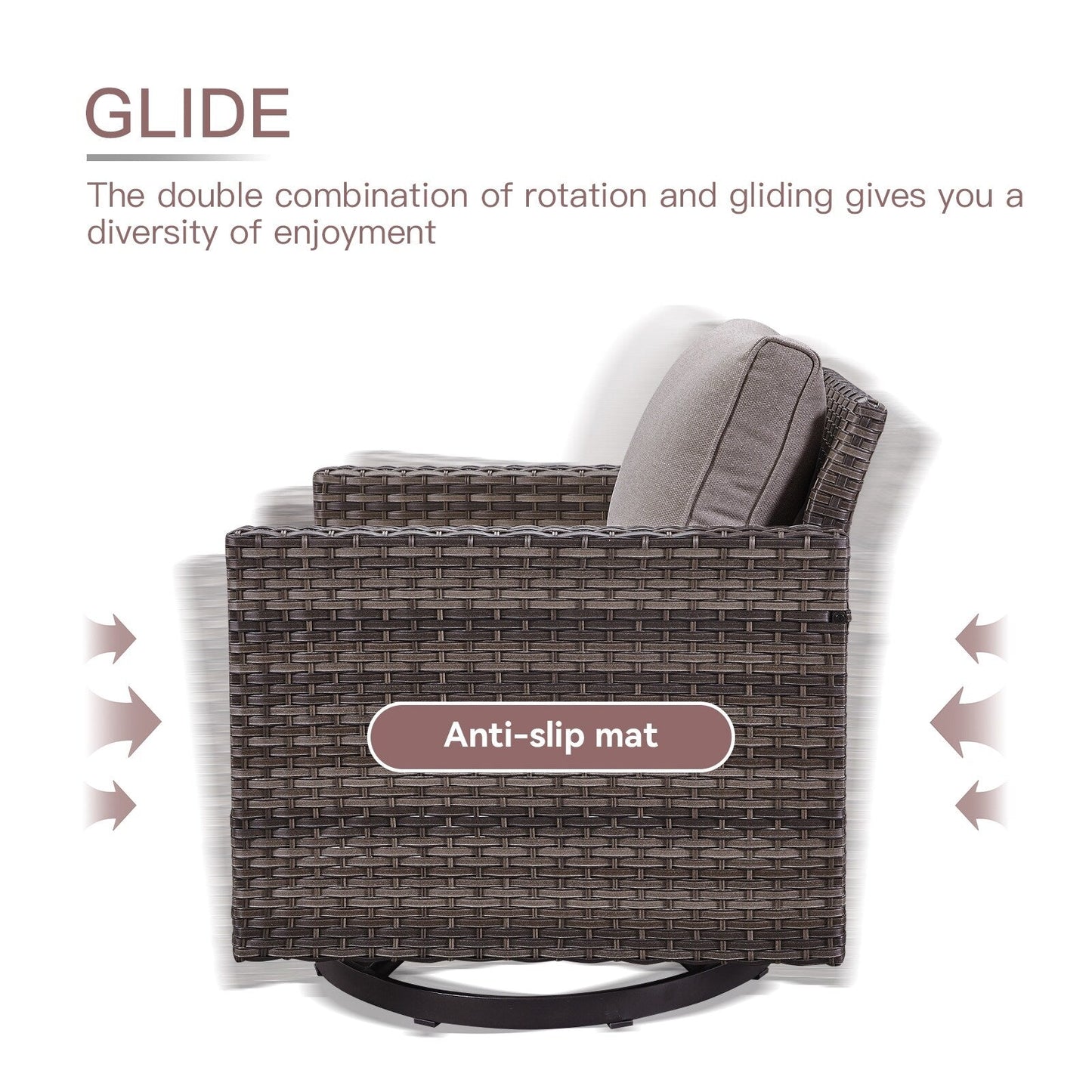 Set da giardino con dondolo girevole in vimini da esterno Gymojoy da 3 pezzi