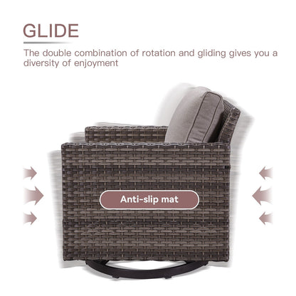 Set da giardino con dondolo girevole in vimini da esterno Gymojoy da 3 pezzi