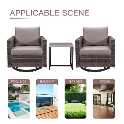 Set da giardino con dondolo girevole in vimini da esterno Gymojoy da 3 pezzi