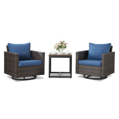 Set da giardino con dondolo girevole in vimini da esterno Gymojoy da 3 pezzi