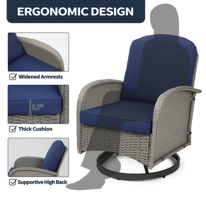 Set di mobili da giardino da 3 pezzi, set da bistrot girevole per esterni con sedie a dondolo in vimini e tavolino da caffè in vetro