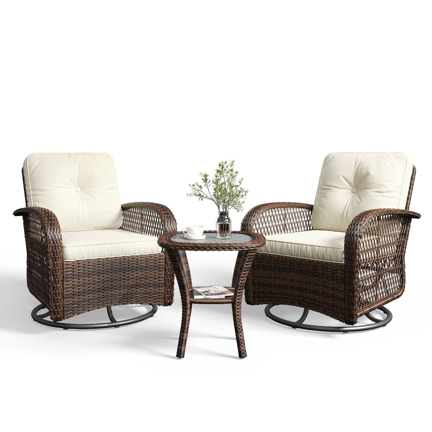 Set di 3 mobili da giardino, set di 2 sedie a dondolo girevoli da giardino