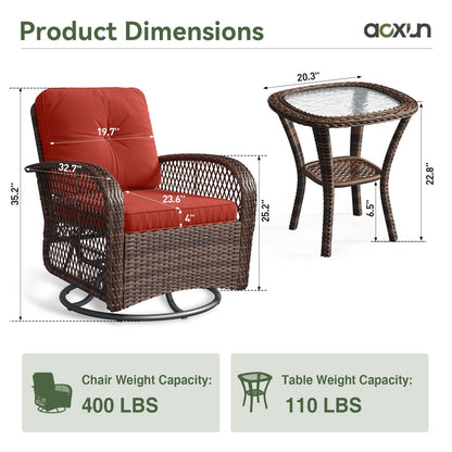 Set di 3 mobili da giardino, set di 2 sedie a dondolo girevoli da giardino