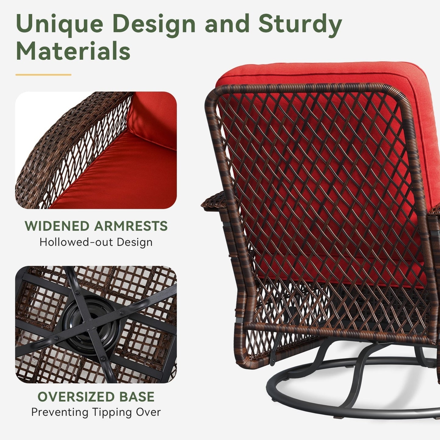 Set di 3 mobili da giardino, set di 2 sedie a dondolo girevoli da giardino