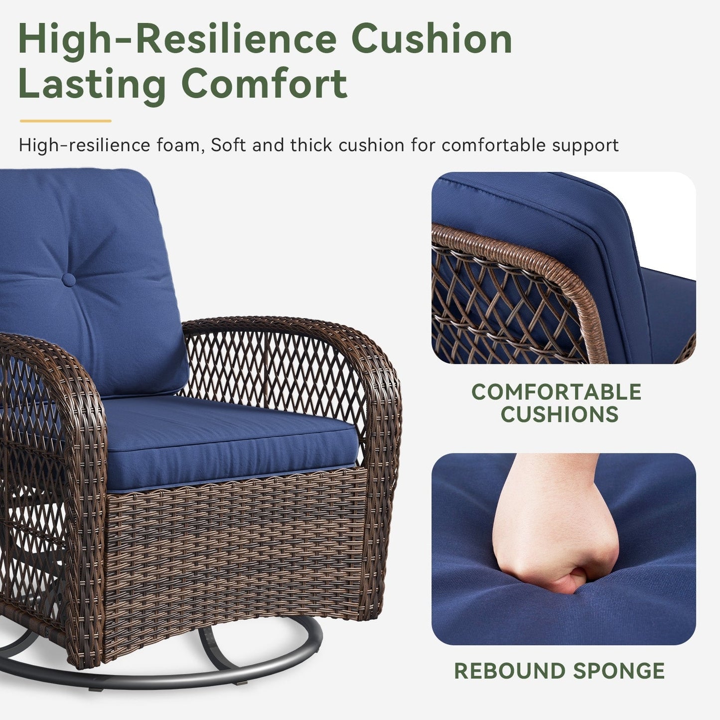 Set di 3 mobili da giardino, set di 2 sedie a dondolo girevoli da giardino