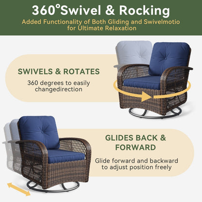 Set di 3 mobili da giardino, set di 2 sedie a dondolo girevoli da giardino