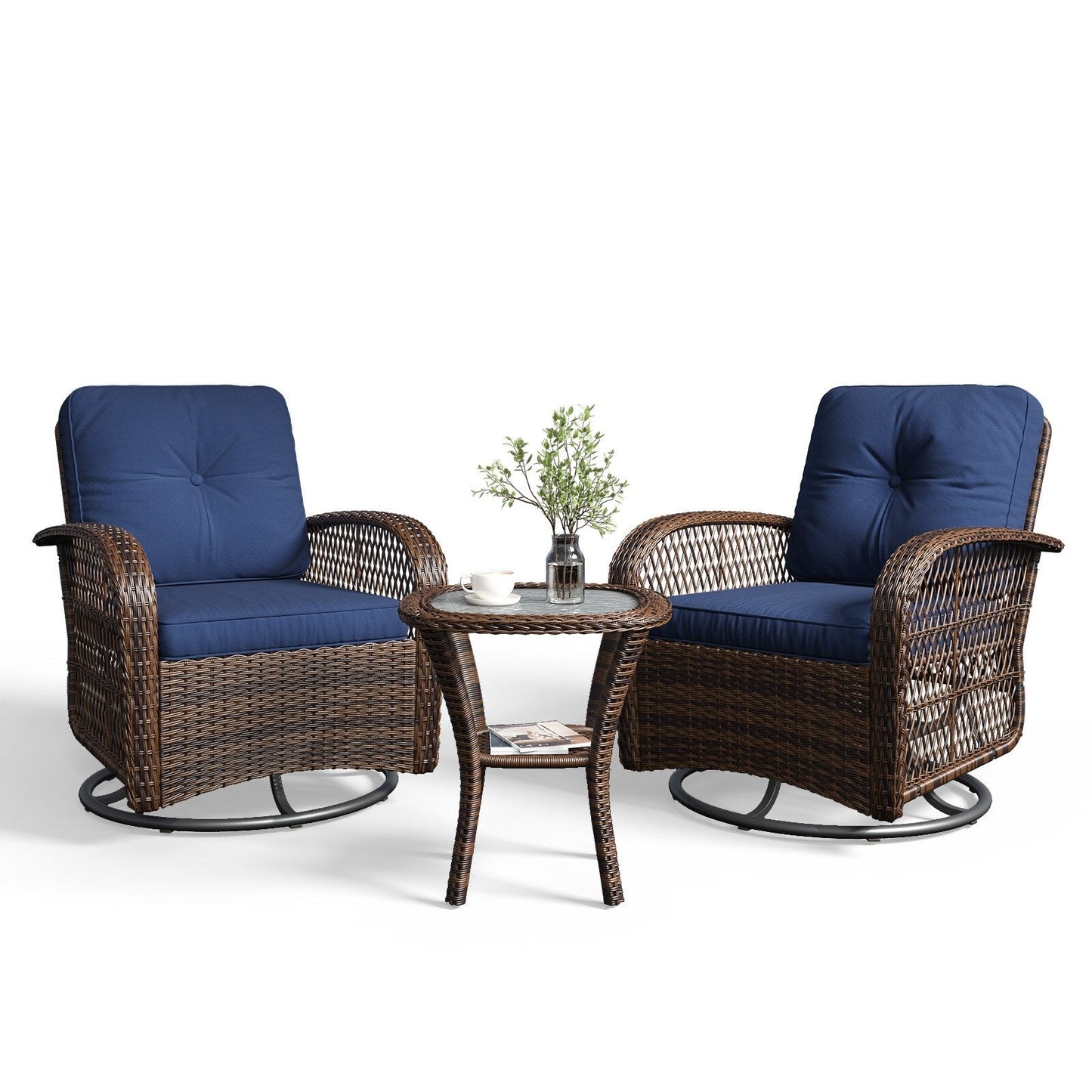 Set di 3 mobili da giardino, set di 2 sedie a dondolo girevoli da giardino