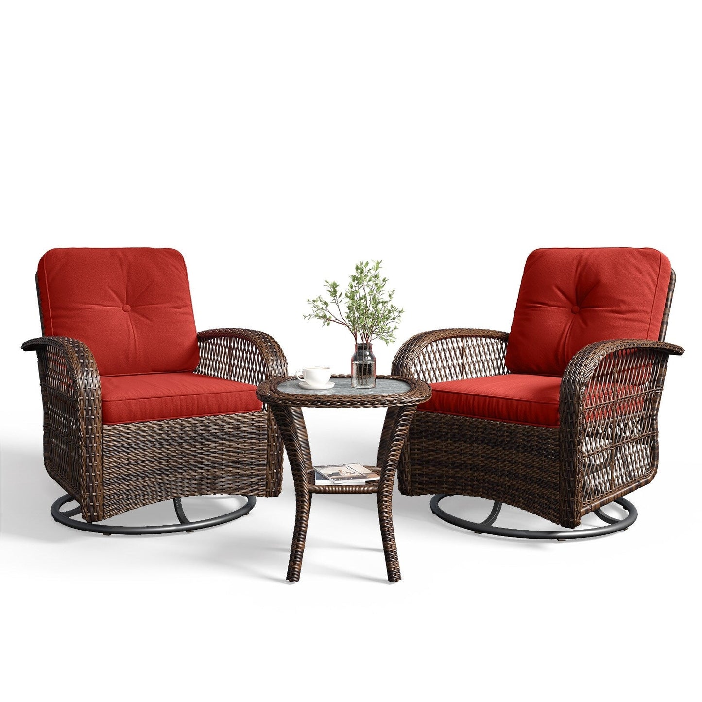 Set di 3 mobili da giardino, set di 2 sedie a dondolo girevoli da giardino