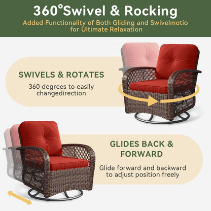 Set di 3 mobili da giardino, set di 2 sedie a dondolo girevoli da giardino