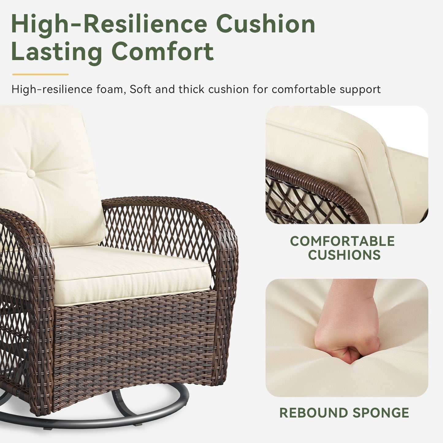 Set di 3 mobili da giardino, set di 2 sedie a dondolo girevoli da giardino