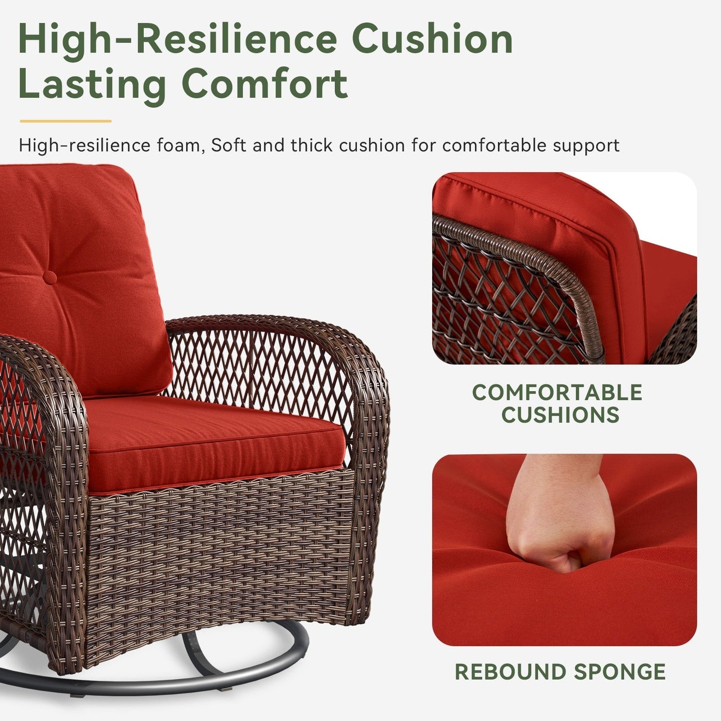 Set di 3 mobili da giardino, set di 2 sedie a dondolo girevoli da giardino