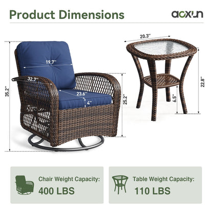 Set di 3 mobili da giardino, set di 2 sedie a dondolo girevoli da giardino