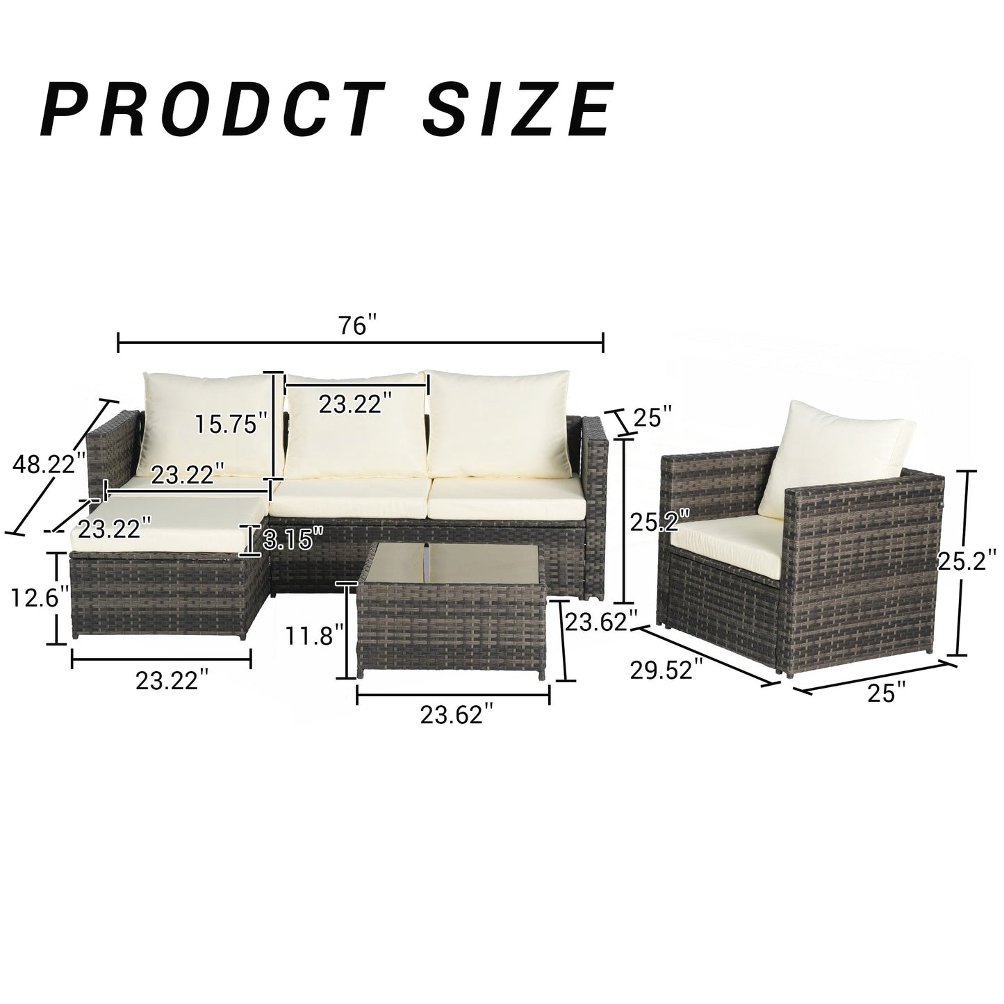 Set di mobili da giardino da 3 pezzi