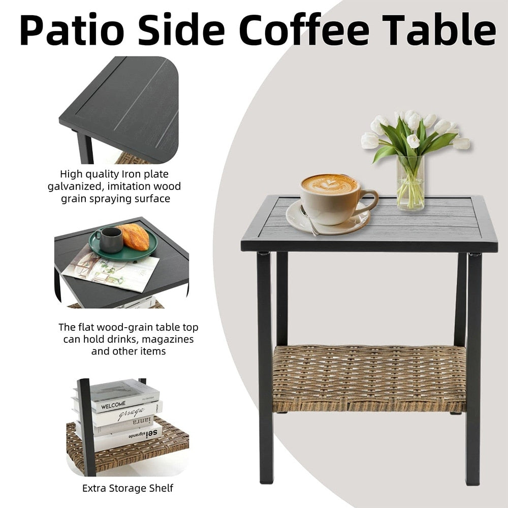 Set da 3 pezzi in rattan per patio, set da bistrot per esterni con cuscini - 1 tavolo, 2 sedie a dondolo