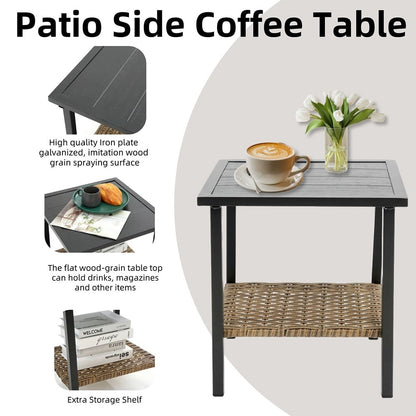 Set da 3 pezzi in rattan per patio, set da bistrot per esterni con cuscini - 1 tavolo, 2 sedie a dondolo