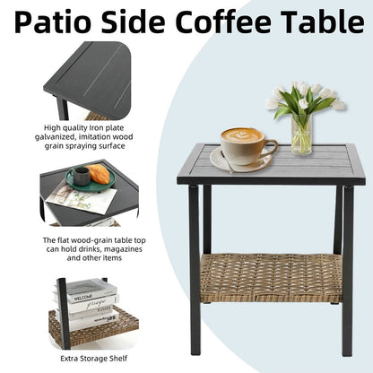 Set da 3 pezzi in rattan per patio, set da bistrot per esterni con cuscini - 1 tavolo, 2 sedie a dondolo