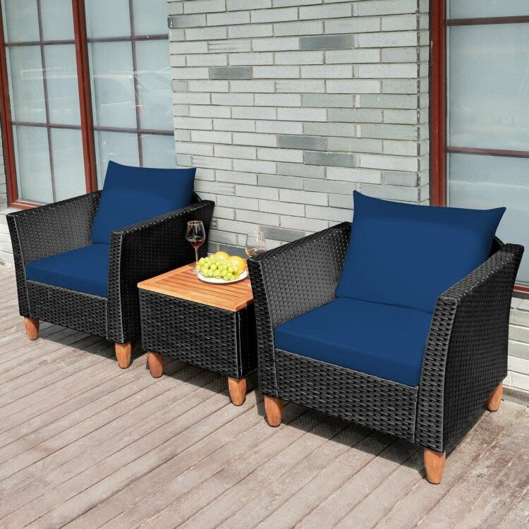 Set di mobili da giardino in vimini da 3 pezzi con cuscino - 28,5 x 27,5 x 27 (L x P x A)