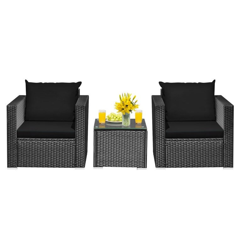 Set di mobili da giardino in vimini da 3 pezzi con cuscino - 28,5 x 27,5 x 27 (L x P x A)