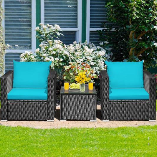 Set di mobili da giardino in vimini da 3 pezzi con cuscino - 28,5 x 27,5 x 27 (L x P x A)
