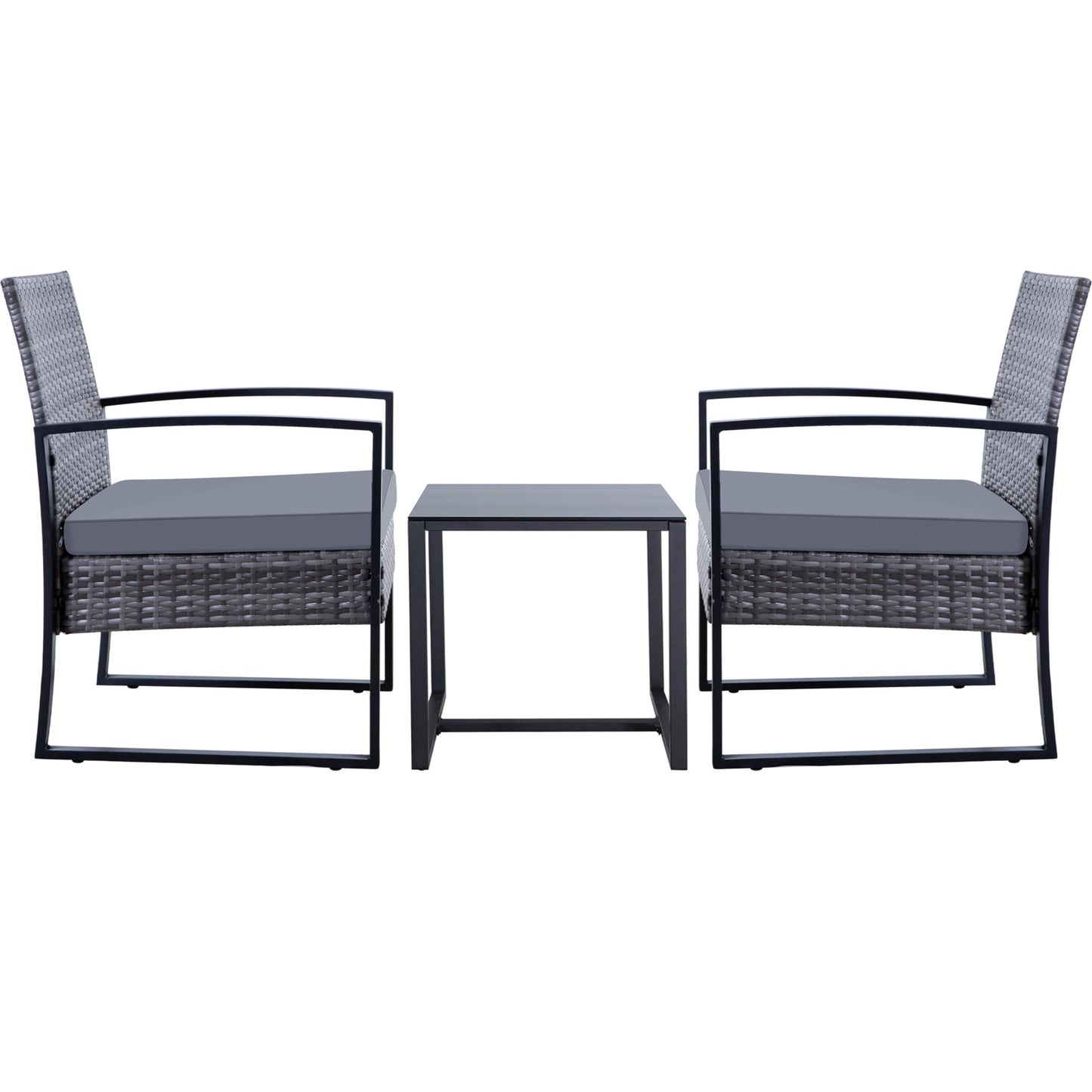 Set da conversazione per patio in vimini da 3 pezzi, sedie da esterno con cuscini