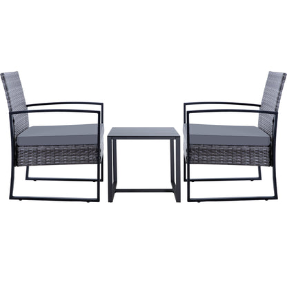 Set da conversazione per patio in vimini da 3 pezzi, sedie da esterno con cuscini