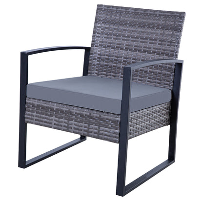 Set da conversazione per patio in vimini da 3 pezzi, sedie da esterno con cuscini