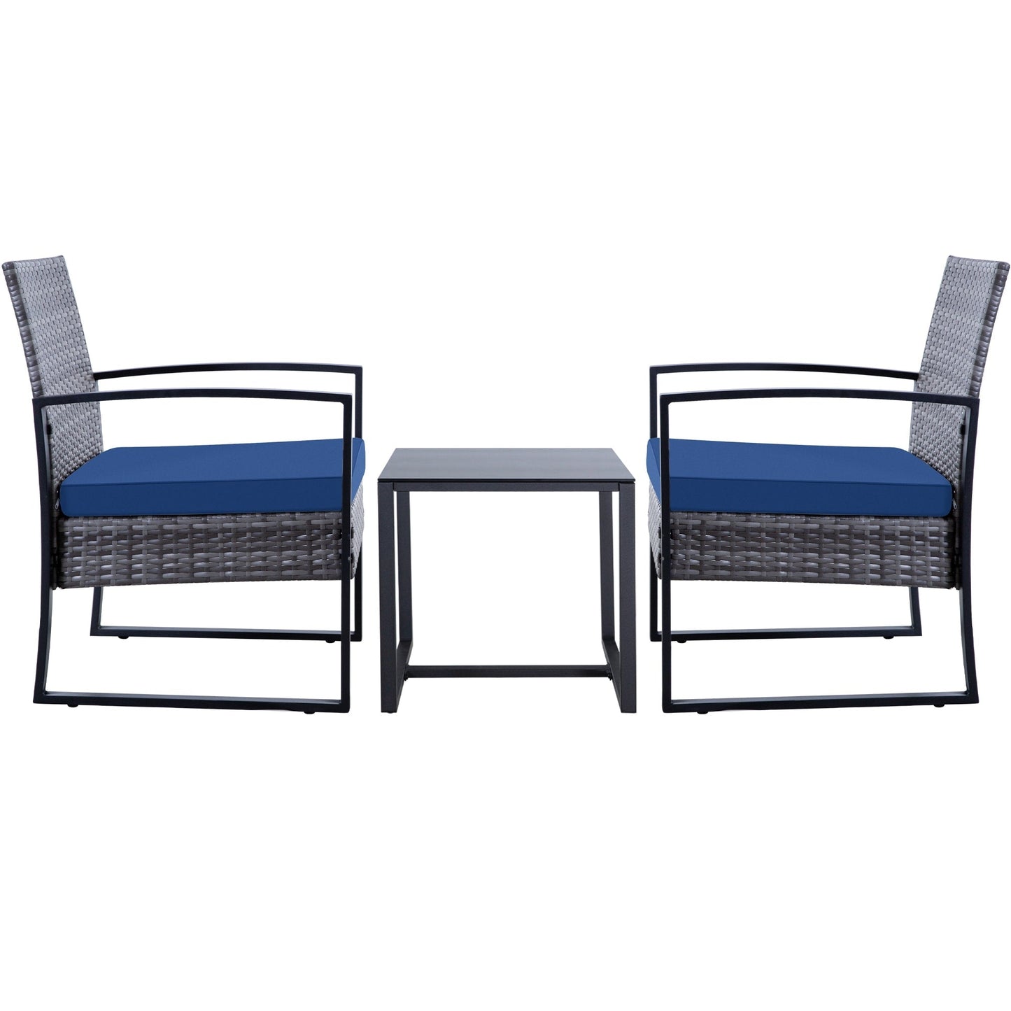 Set da conversazione per patio in vimini da 3 pezzi, sedie da esterno con cuscini