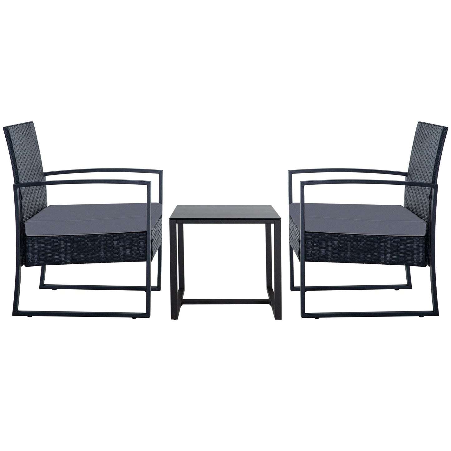 Set da conversazione per patio in vimini da 3 pezzi, sedie da esterno con cuscini