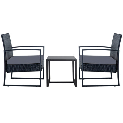 Set da conversazione per patio in vimini da 3 pezzi, sedie da esterno con cuscini