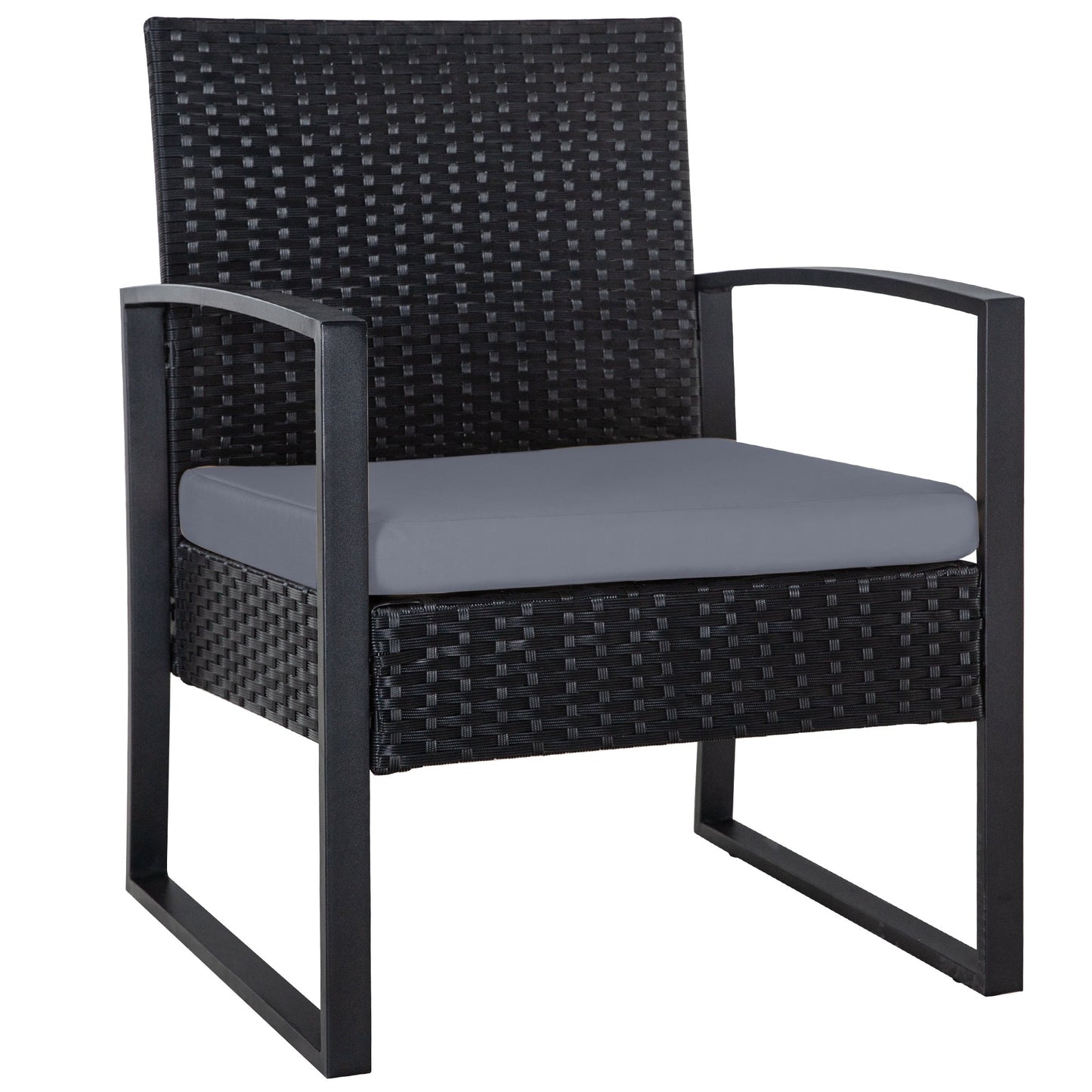 Set da conversazione per patio in vimini da 3 pezzi, sedie da esterno con cuscini