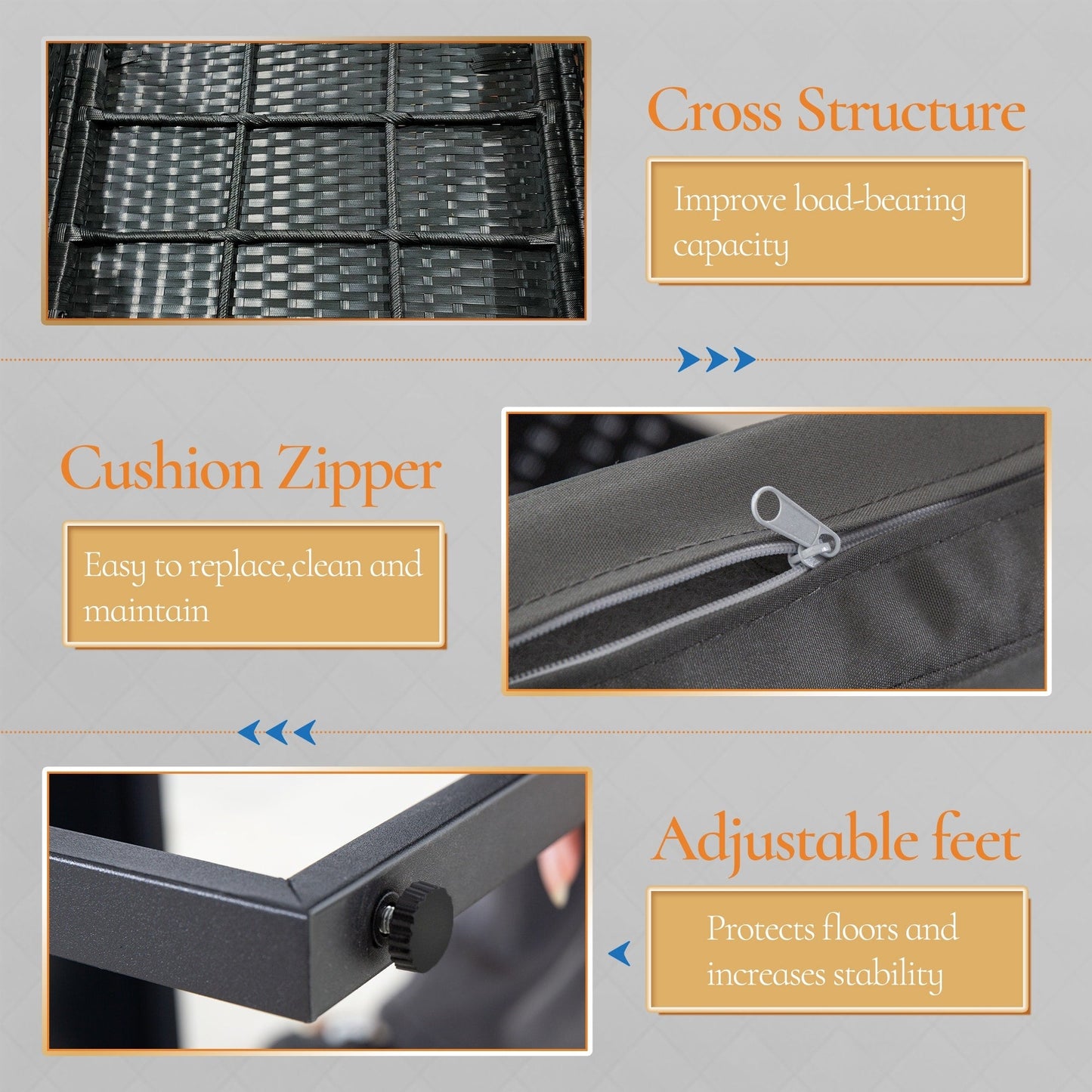 Set da conversazione per patio in vimini da 3 pezzi, sedie da esterno con cuscini