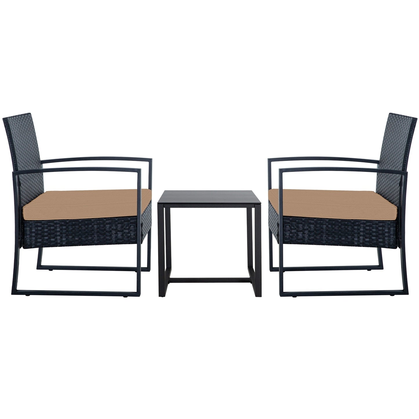 Set da conversazione per patio in vimini da 3 pezzi, sedie da esterno con cuscini