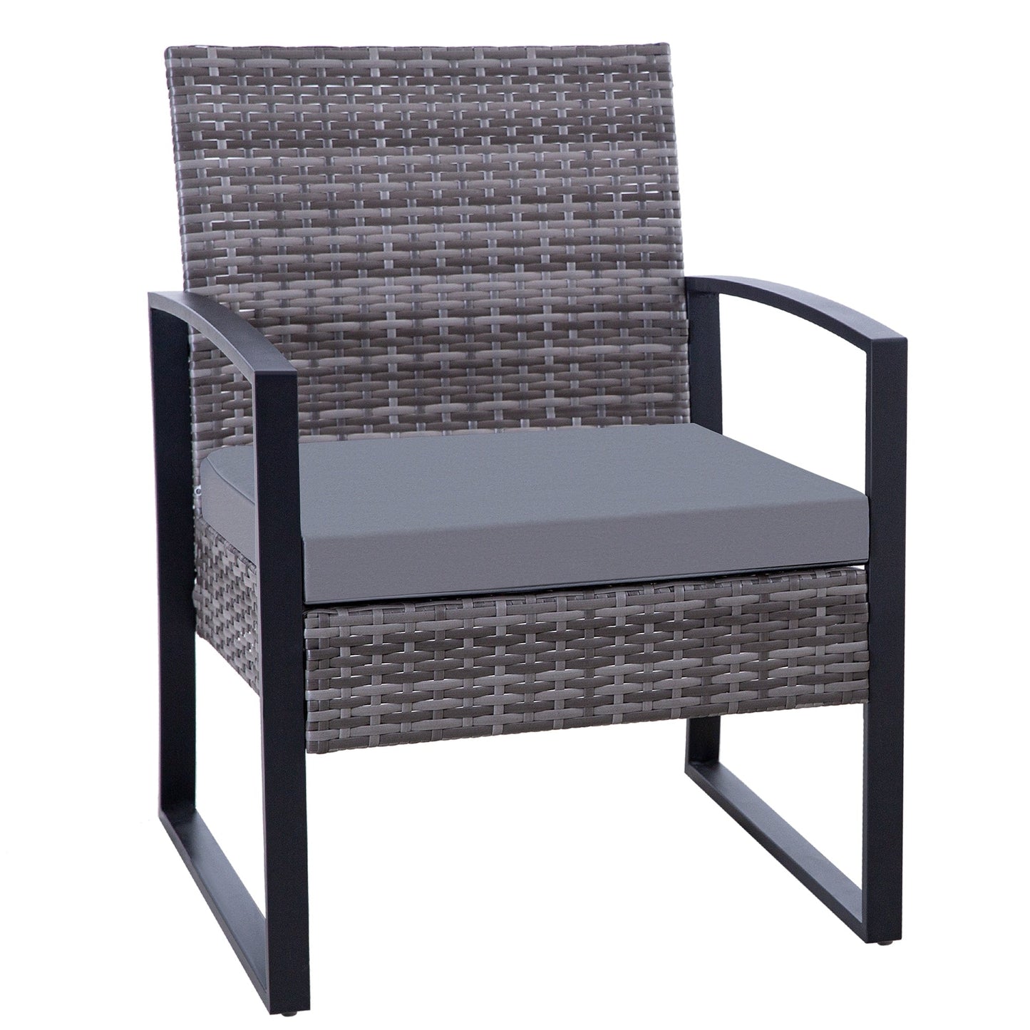 Set da conversazione per patio in vimini da 3 pezzi, sedie da esterno con cuscini