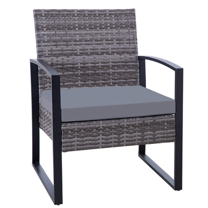 Set da conversazione per patio in vimini da 3 pezzi, sedie da esterno con cuscini