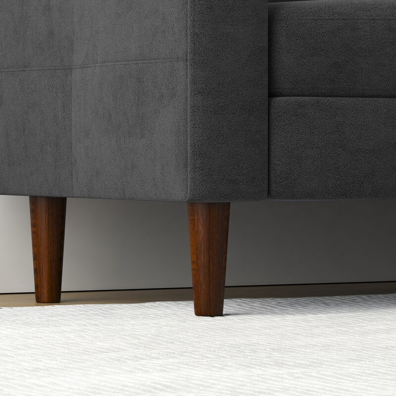 Divano a L a 3 posti con poggiapiedi e mobiletto contenitore per soggiorno, grigio scuro