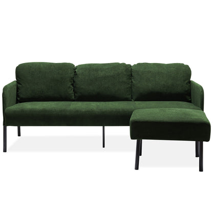 Divano a 3 posti a L in tessuto di poliestere con pouf, divano moderno imbottito, comodi divani piccoli per piccoli spazi