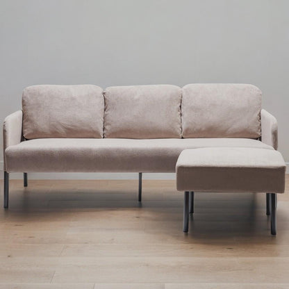 Divano a 3 posti a L in tessuto di poliestere con pouf, divano moderno imbottito, comodi divani piccoli per piccoli spazi