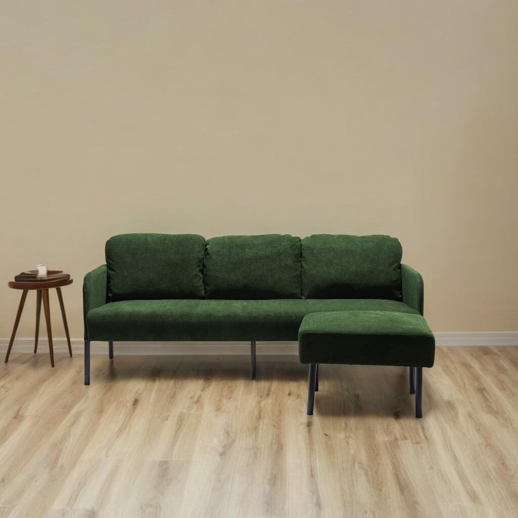 Divano a 3 posti a L in tessuto di poliestere con pouf, divano moderno imbottito, comodi divani piccoli per piccoli spazi