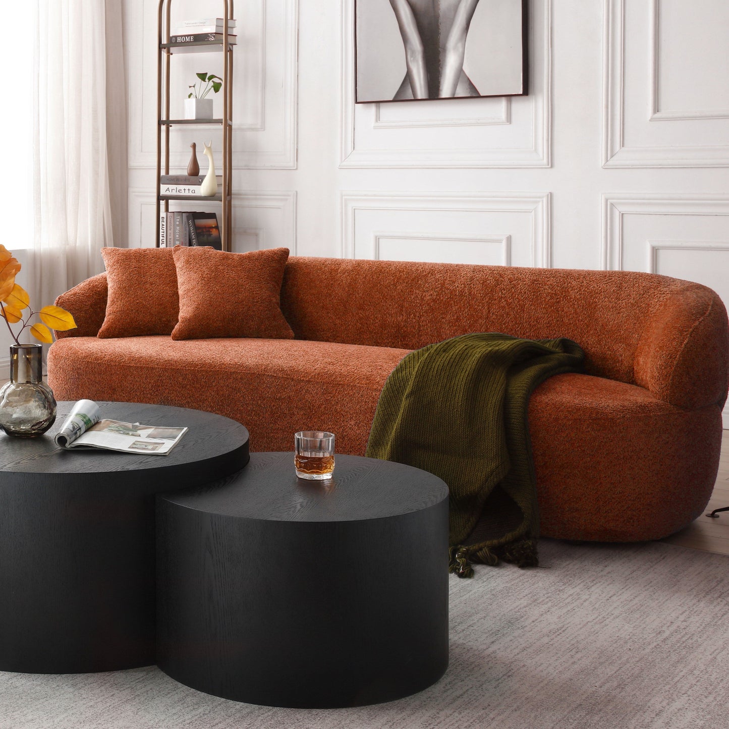 Divano moderno curvo imbottito in tessuto da 86,61 pollici a 3 posti