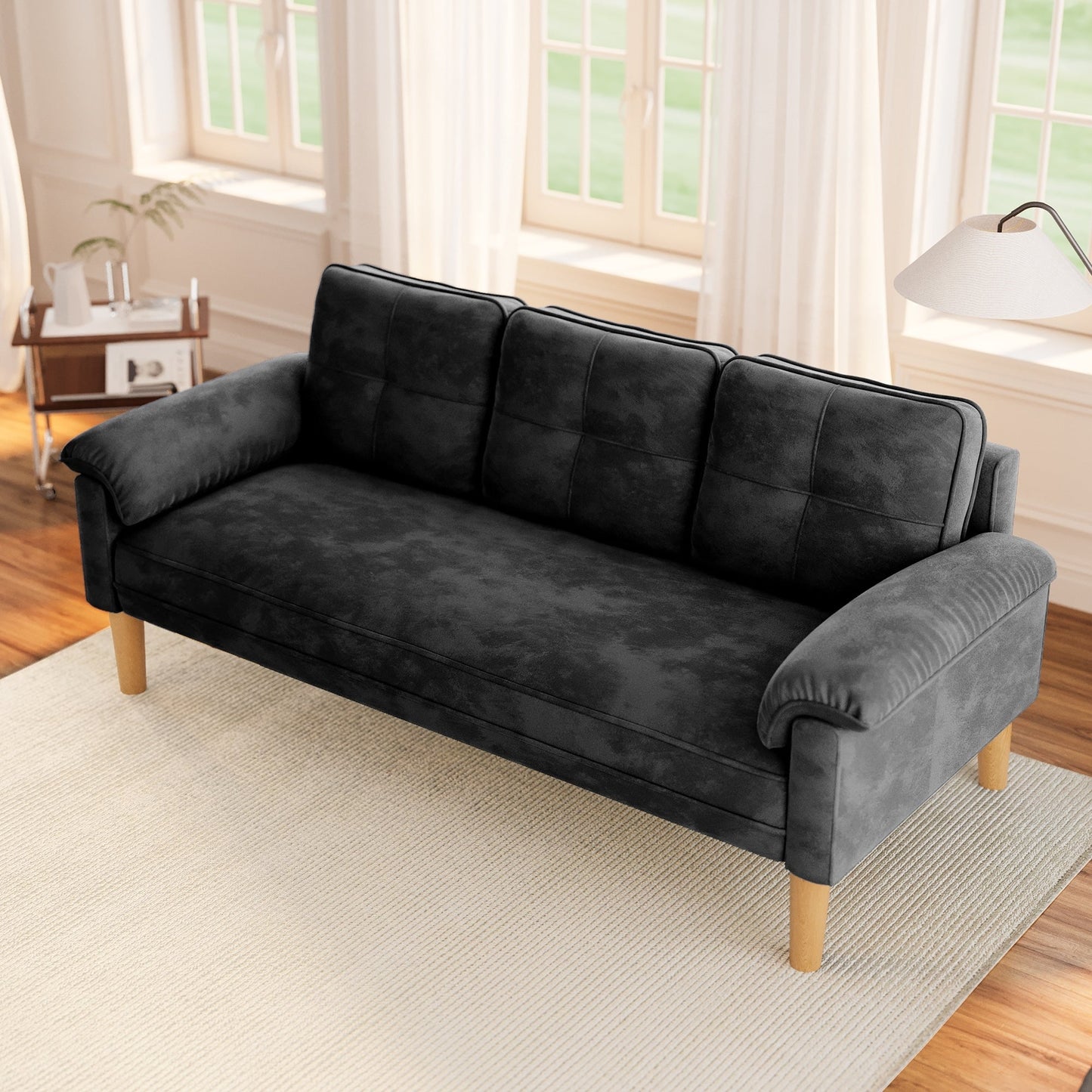 Divano moderno imbottito a 3 posti, divano trasformabile, divano letto con robuste gambe in legno per soggiorno