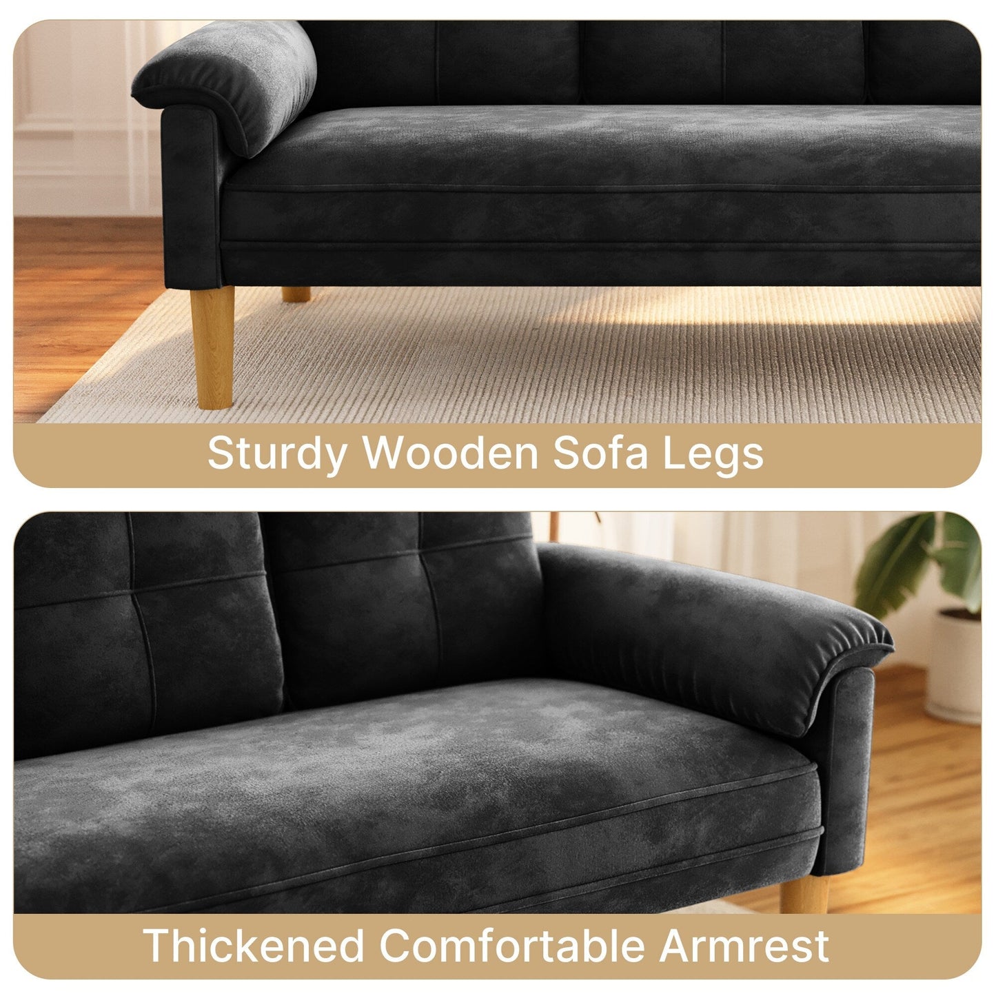 Divano moderno imbottito a 3 posti, divano trasformabile, divano letto con robuste gambe in legno per soggiorno