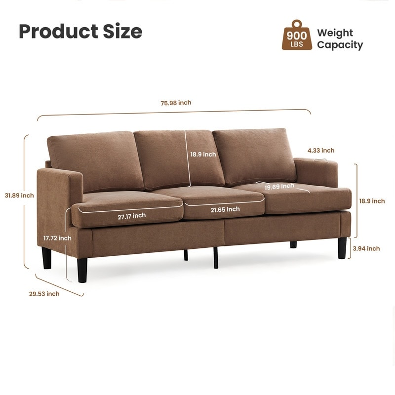 Divano a 3 posti - Tessuto traspirante, braccioli di supporto e gambe robuste