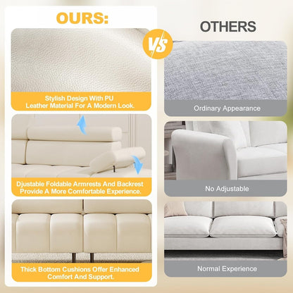 Divano letto a 3 posti, divani letto futon in similpelle, schienali e braccioli regolabili