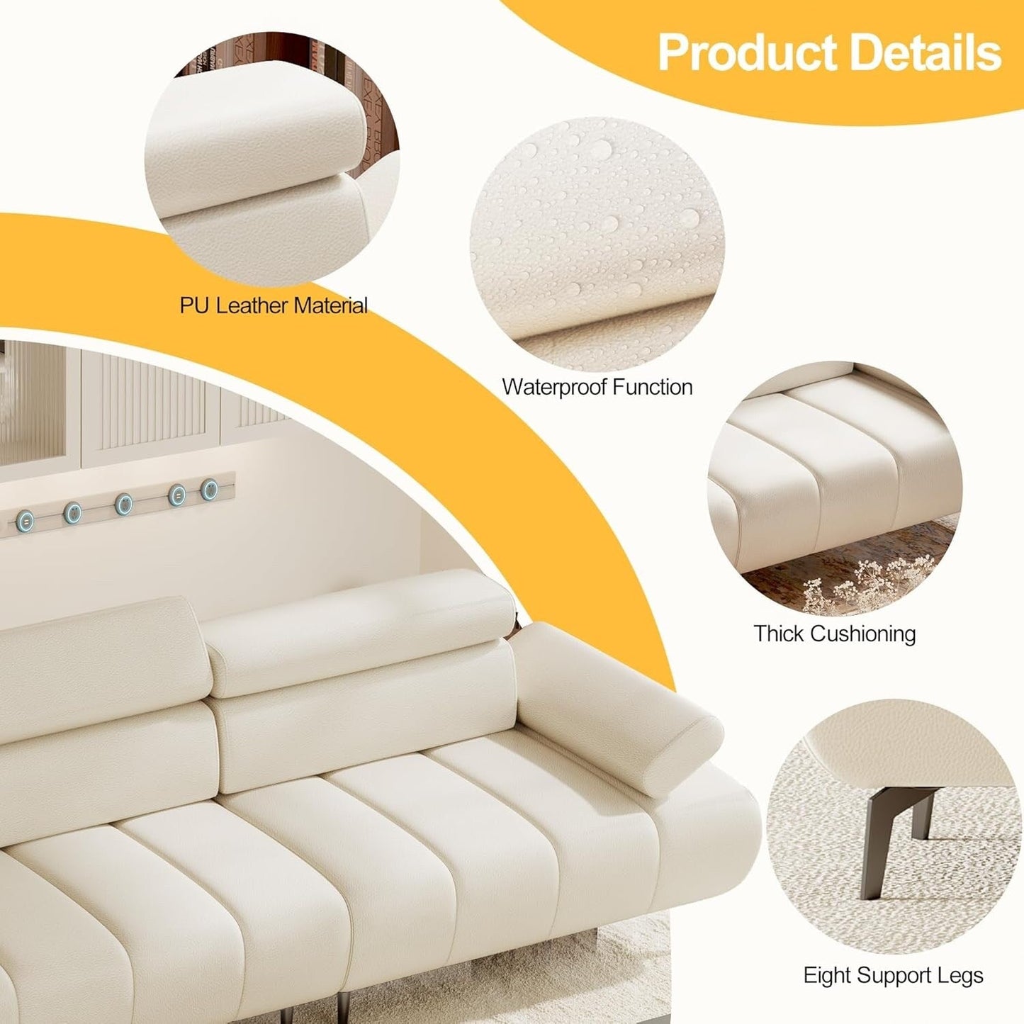 Divano letto a 3 posti, divani letto futon in similpelle, schienali e braccioli regolabili