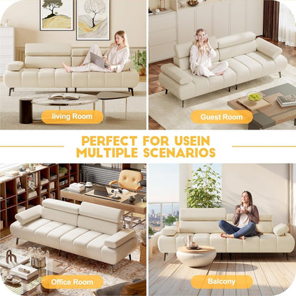 Divano letto a 3 posti, divani letto futon in similpelle, schienali e braccioli regolabili